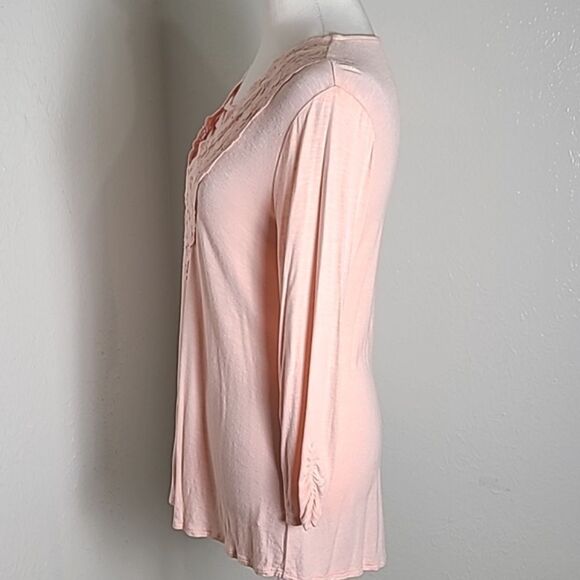 Maurices Pink Top with Embroidered Lace Neckline, Size Small - Picture 5 of 8